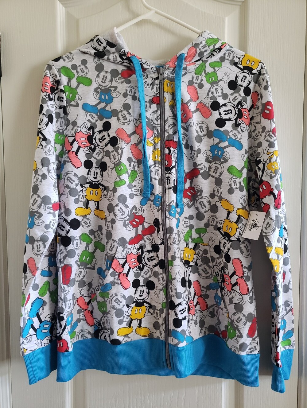Disney Parks All Over Print Mickey Mouse Gray Womens Zip-Up Hoodie Jacket NWT